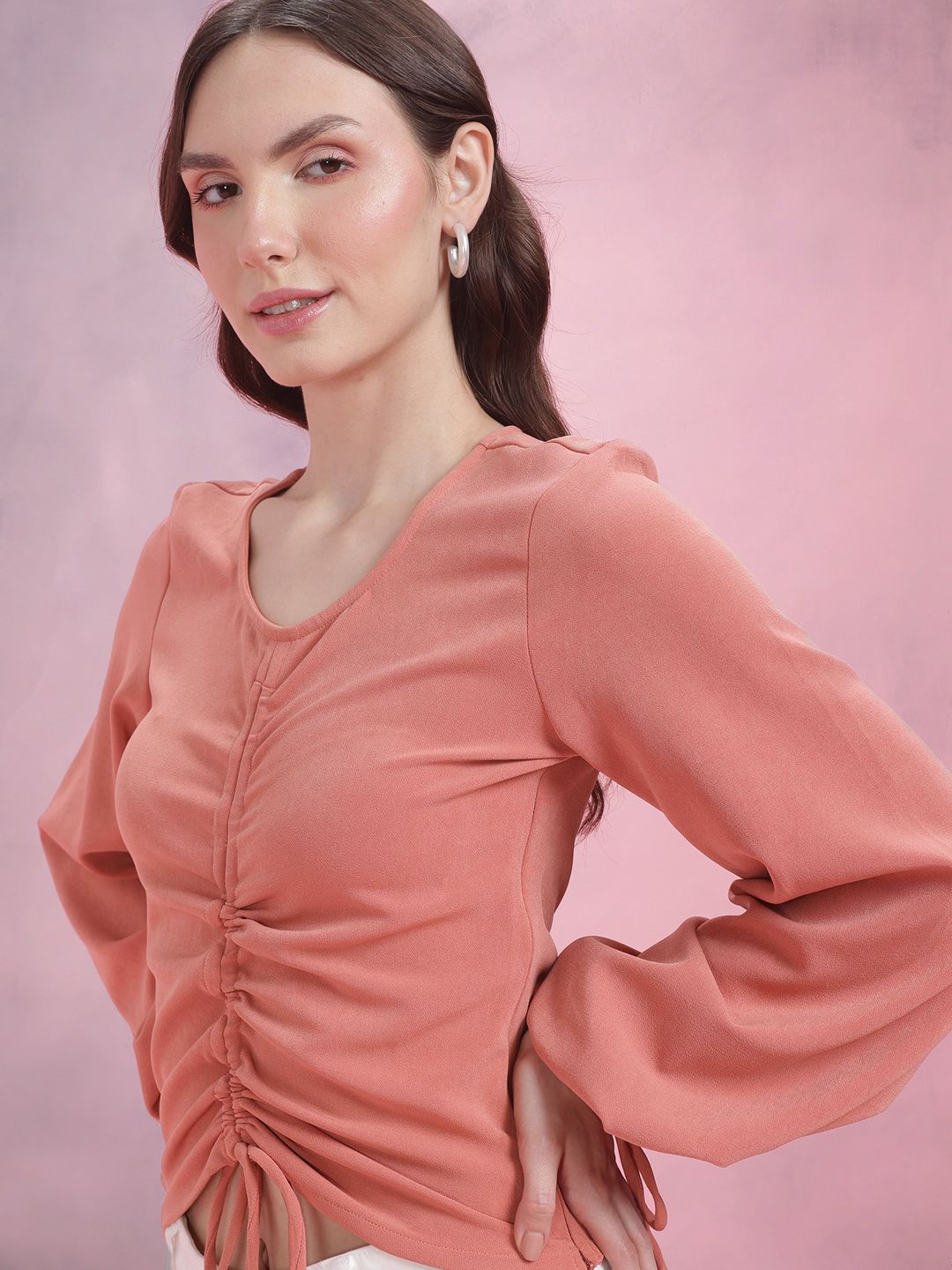DressBerry Puff Sleeve Ruched Top