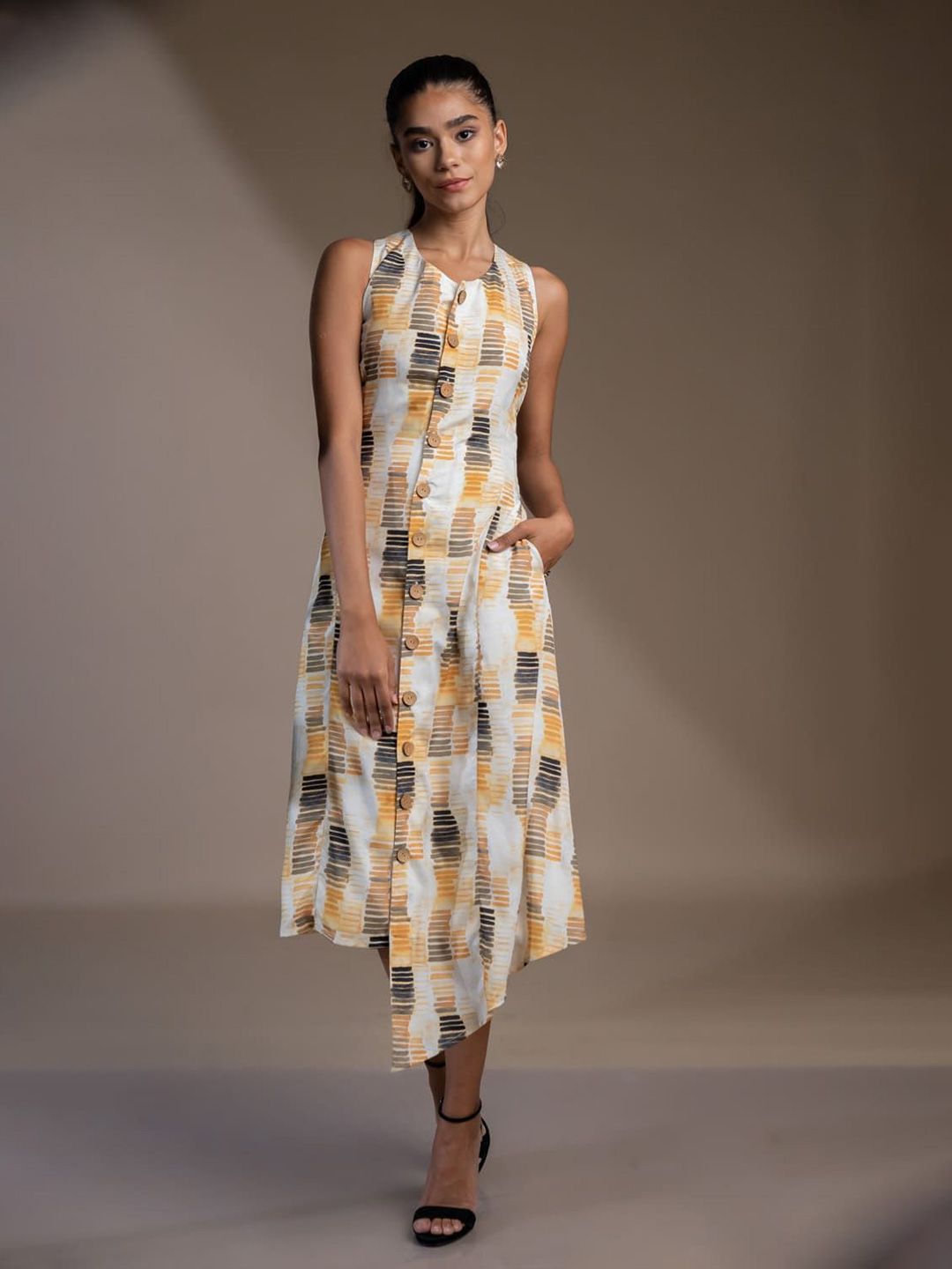 Mamicha Floral Print Crepe A-Line Dress
