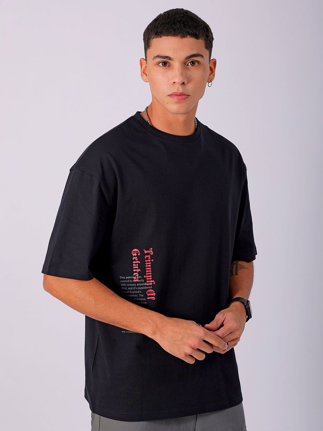 The Indian Garage Co Men Back Printed Boxy Oversized Round Neck Pure Cotton T-shirt