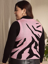 Berrylush Curve Women Plus Size Printed Crop Pullover Sweater