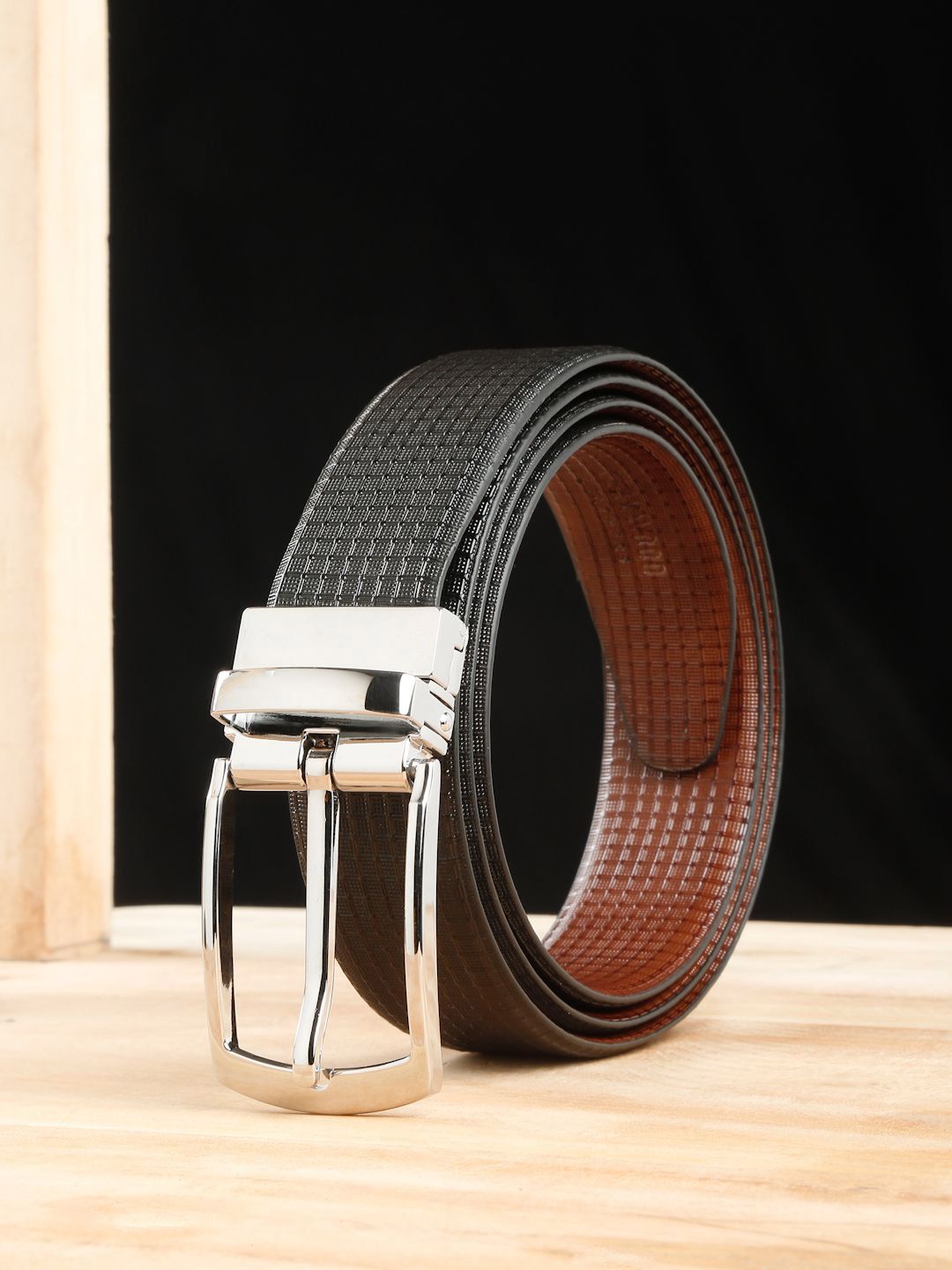 Teakwood Leathers Men Textured Leather Reversible Formal Belt