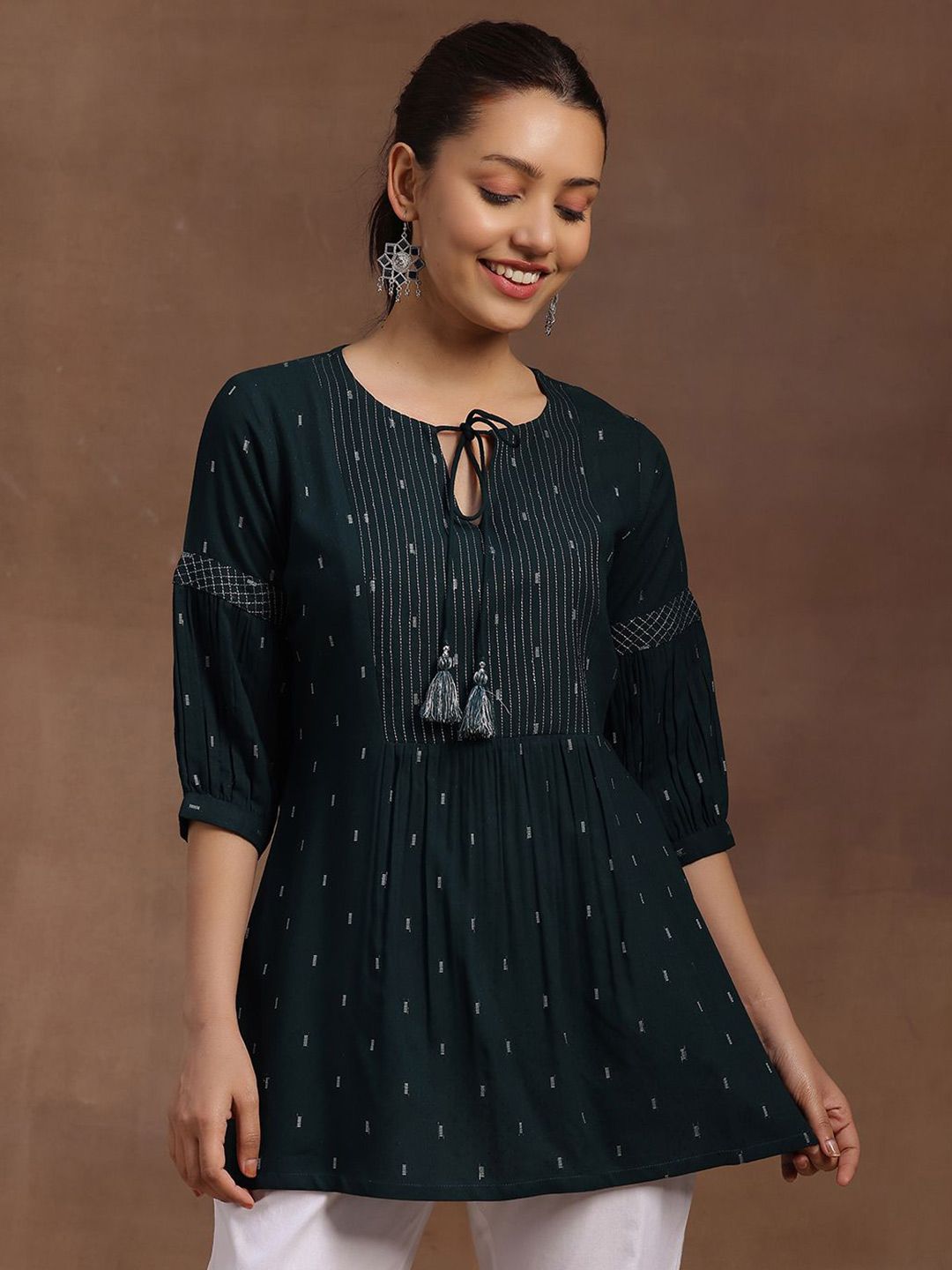 Libas Geometric Woven Design Dobby Pleated Kurti