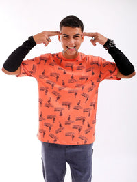 The Indian Garage Co Men All Over Printed Round Neck Pure Cotton Boxy Oversized T-shirt
