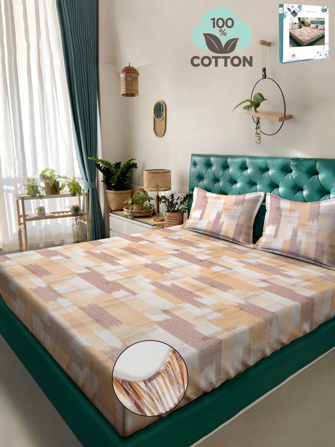 Myntra Elegant Homes Mustard Printed Cotton 400TC Set Cadar King 2.5m x 2.25m