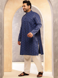 SOJANYA PLUS Motif Etnik Rekaan Tenunan Kurta Linen Kapas Kolar Mandarin Dengan Piyama