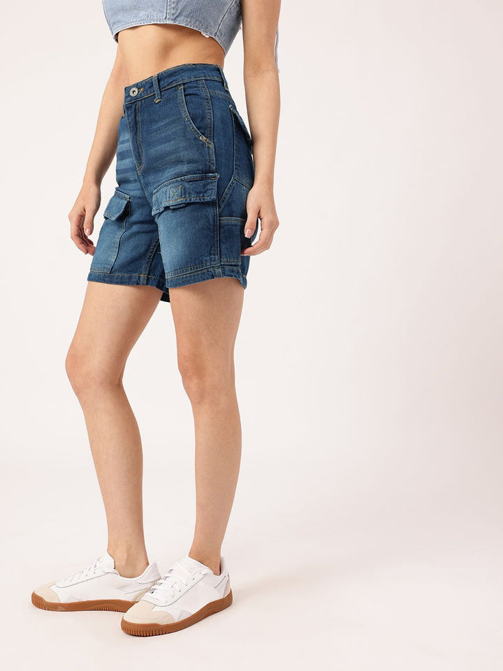 DressBerry Women Urban Edge Bermuda Fit Faded Denim Cargo Shorts
