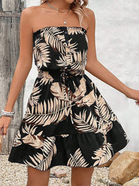 DressBerry Women Tropical Printed Strapless Fit & Flare Mini Dress