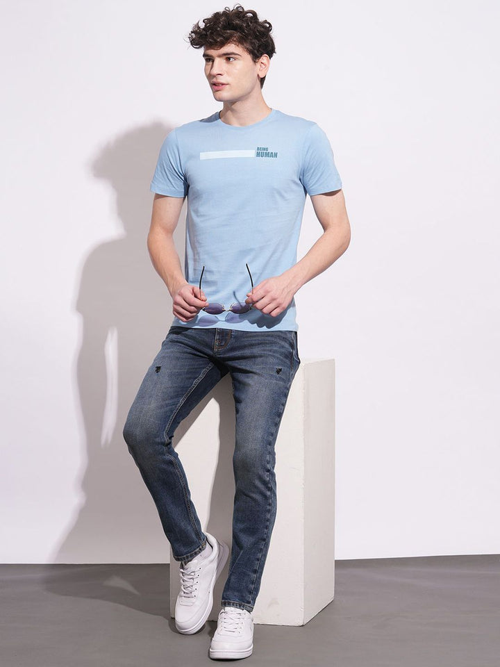 Being Human Men Classic Slim Fit Low Distress Light Fade Stretchable Jeans