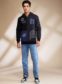 Being Human Men Black Long Sleeves Hooded Neck Patchwork Sweatshirts