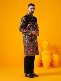 SOJANYA LUXE Kolar Mandarin Sulam Bunga Georgette Kurta Lurus Dengan Seluar
