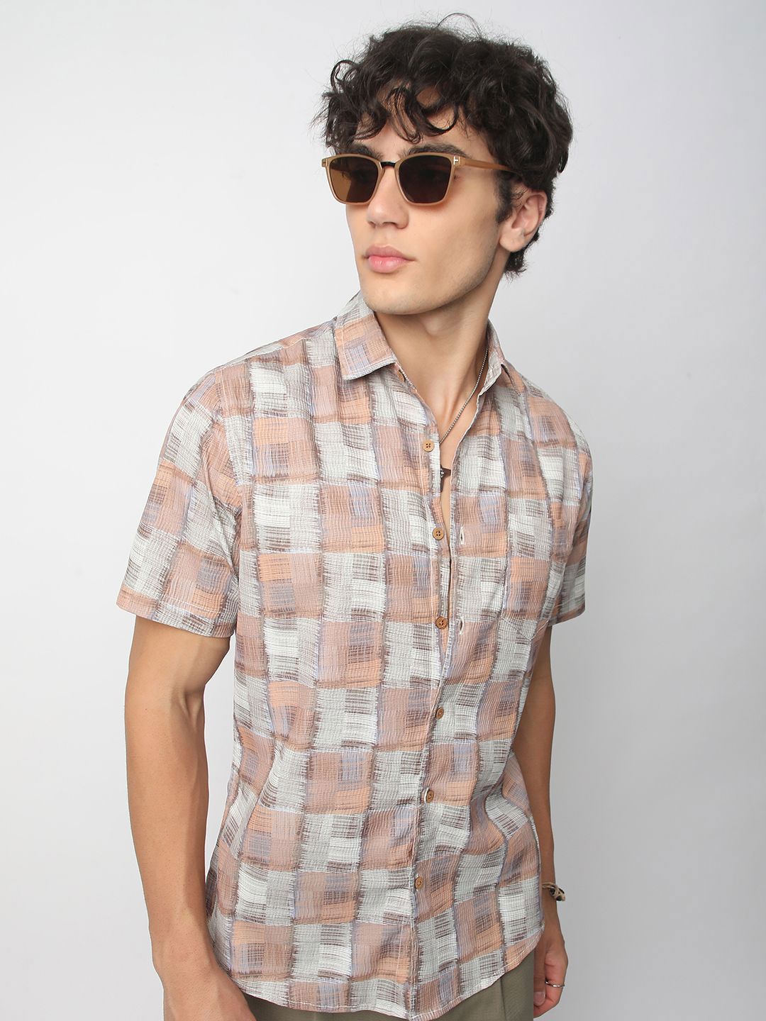 VASTRADO Men Classic Spread Collar Geometric Printed Cotton Slim Fit Casual Shirt
