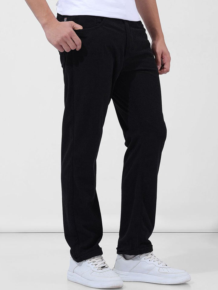 The Indian Garage Co Men Textured Straight Fit Trousers