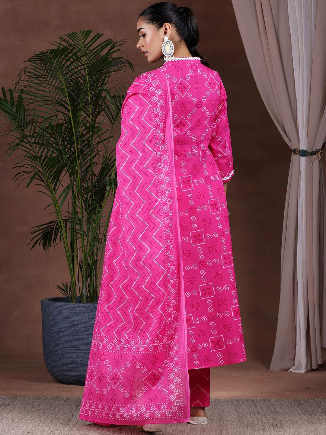Libas Bandhani Printed Gotta Patti Pure Cotton Anarkali Kurta with Trousers & Dupatta