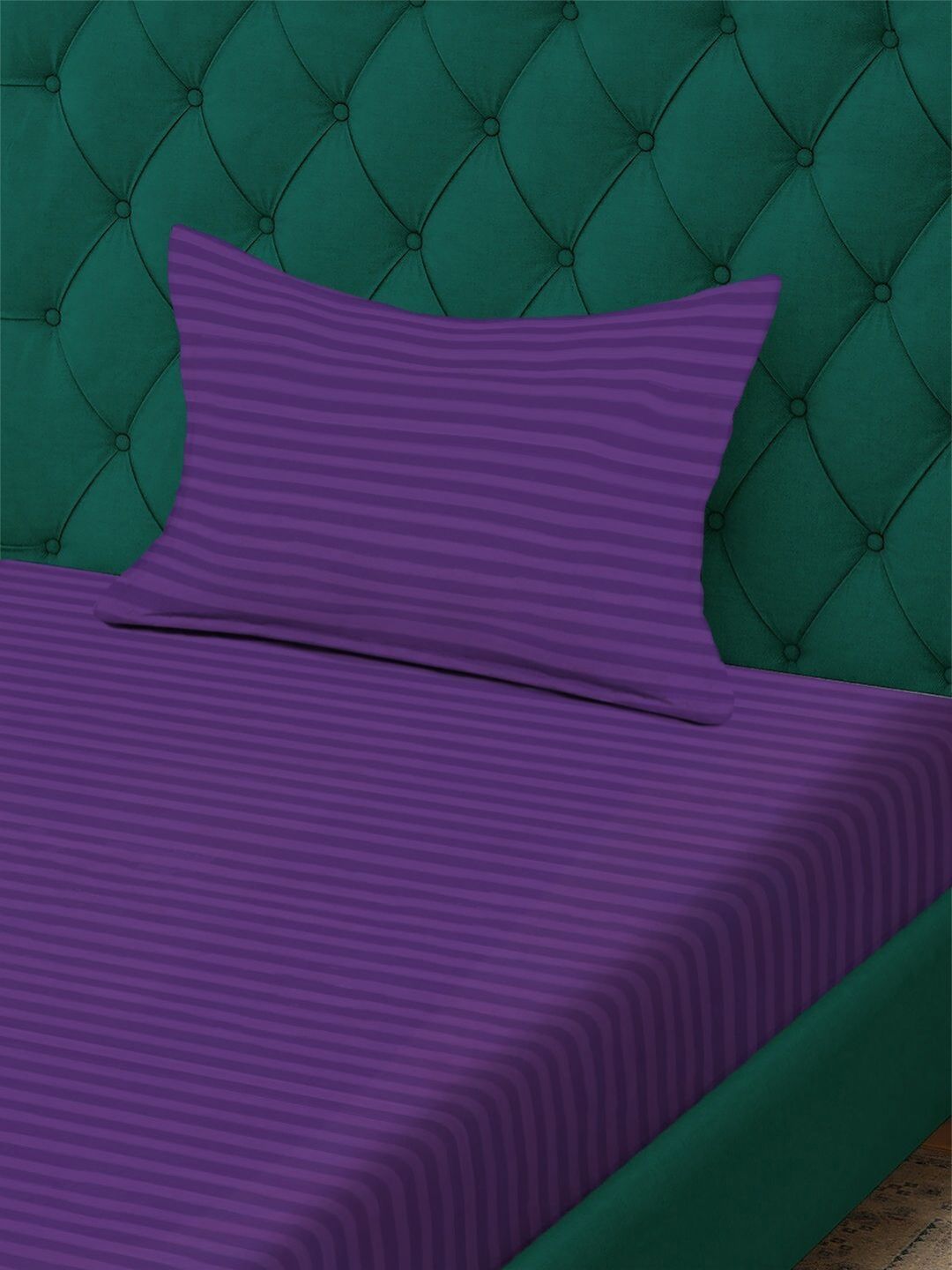 Aura Purple Striped 300 TC Single Bedsheet Set-2.25 m X 1.50 m