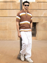 Powerlook SS25 Striped Polo Collar Polo Collar Pure Cotton T-Shirt