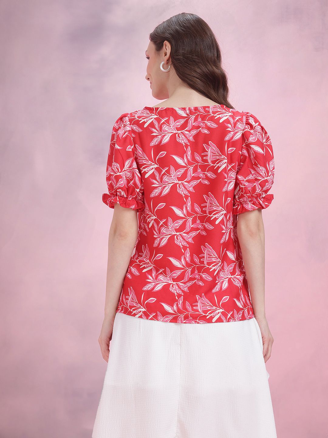 DressBerry Floral Print Sweetheart Neck Puff Sleeve Top