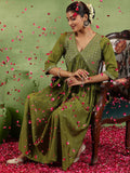 Libas Floral Embroidered V-Neck A-Line Kurta With Trousers
