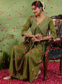 Libas Floral Embroidered V-Neck A-Line Kurta With Trousers