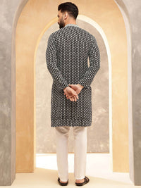 Anouk Black And White Geometric Embroidered Mandarin Collar Straight Kurta