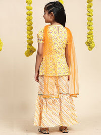 Cutiekins Girls Geometric Printed Gotta Patti Straight Kurta With Sharara & Dupatta