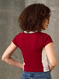 SASSAFRAS Colourblocked Round Neck Short Sleeve Cotton Slim Fit T-shirt