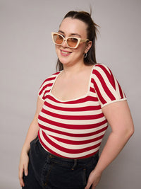SASSAFRAS Women Plus Size Striped Cotton Top