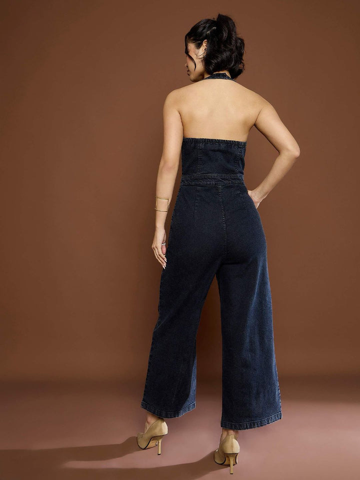 Sassafras wanita kapas halter leher jumpsuit asas