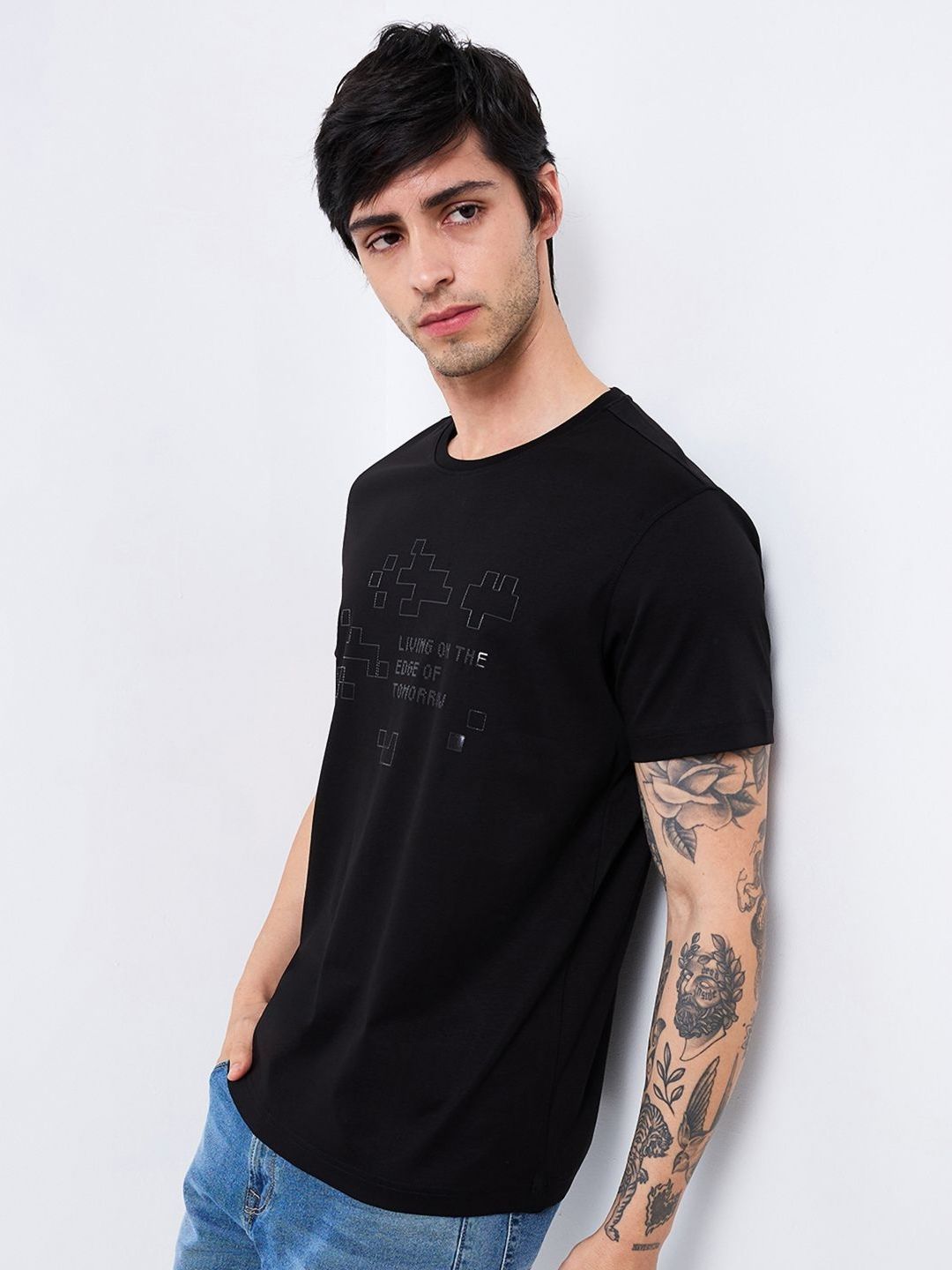 SPYKAR Men Graphic Printed Round Neck Cotton Slim Fit T-shirt