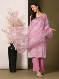 Mamicha Women Floral Embroidered Regular Pure Cotton Kurta with Palazzos & With Dupatta