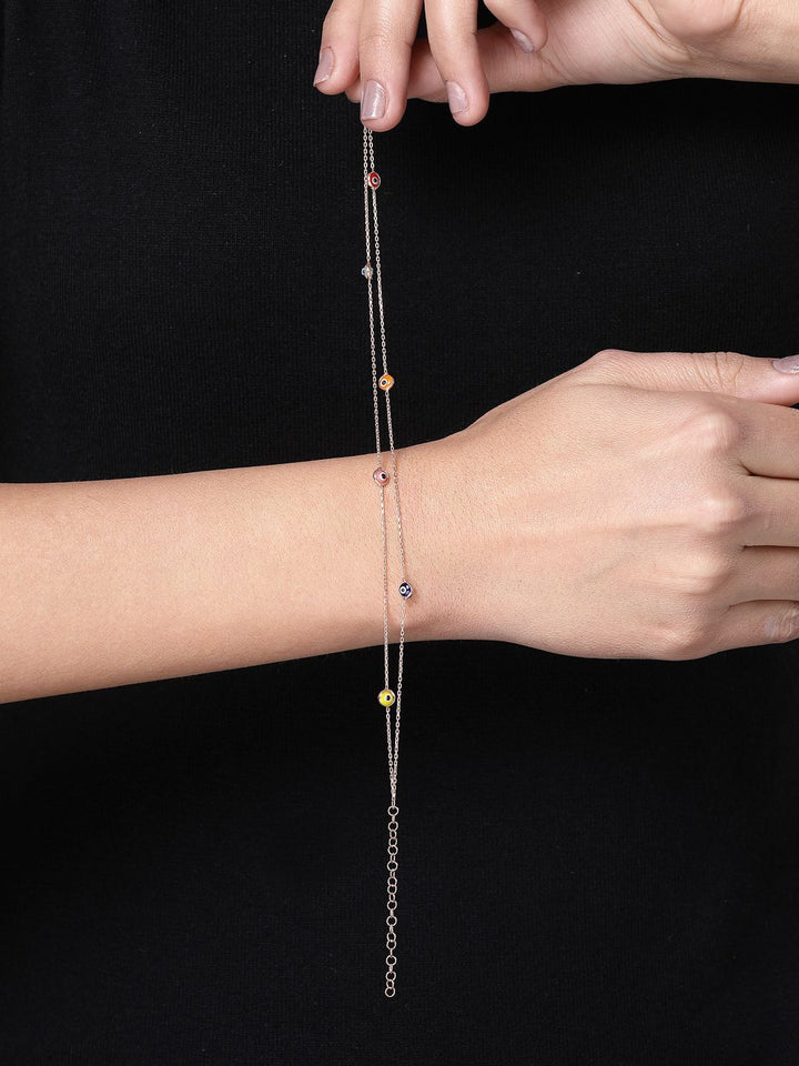 PANASH 925 Sterling Silver Rose Gold-Plated Evil Eye Multistrand Bracelet