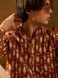 DENNISON Fish Block Printed Cotton Short Kurta