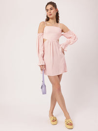 DressBerry Fairy Core Cold-Shoulder Sleeves Cut-Out Smocked Mini Dress