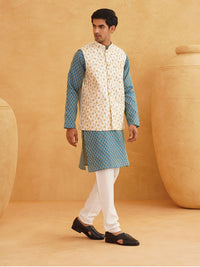 SOJANYA Motif Etnik Bercetak Kurta Kolar Mandarin Dengan Jaket Churidar Dan Nehru