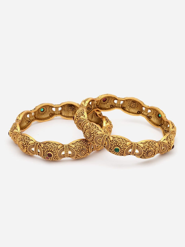 PANASH Set Of 2 24 CT Gold Plated AD Stone Studded Adjustable Bangles