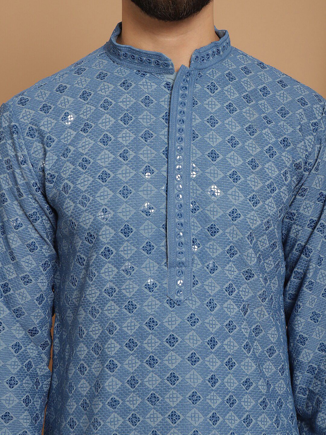 Anouk Blue Embroidered Regular Thread Work Pure Cotton Kurta With Churidar