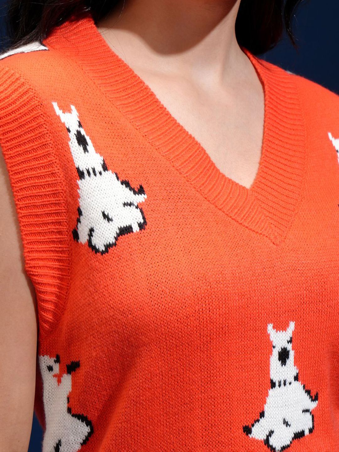 Tokyo Talkies Women Self Design V-neck Sleeveless Sweater Vest