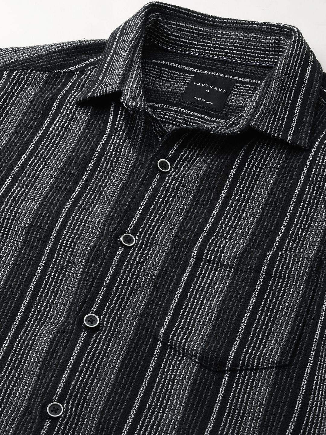 VASTRADO Men Classic Spread Collar Vertical Striped Cotton Slim Fit Casual Shirt
