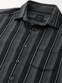 VASTRADO Men Classic Spread Collar Vertical Striped Cotton Slim Fit Casual Shirt