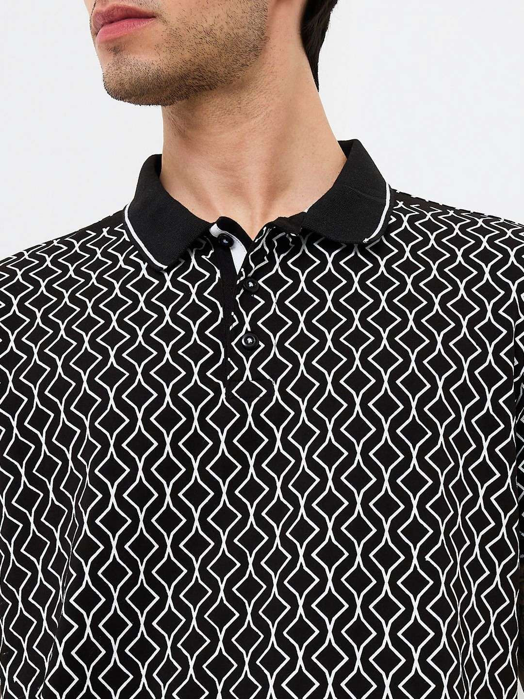 SPYKAR Men Geometric Printed Polo Collar Cotton Slim Fit T-shirt