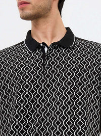 SPYKAR Men Geometric Printed Polo Collar Cotton Slim Fit T-shirt