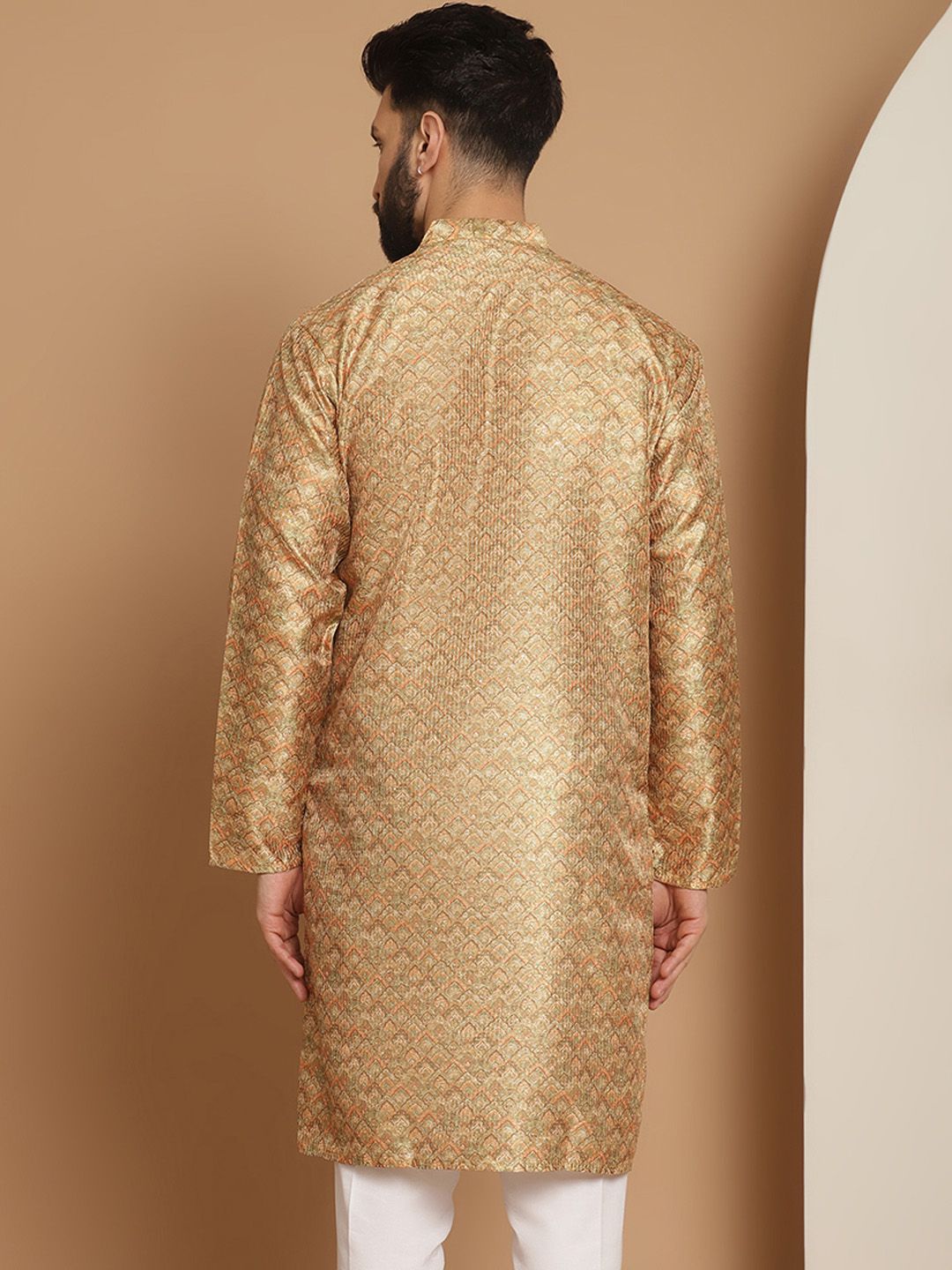 Anouk Men Mustard Yellow Ethnic Motifs Thread Work Pathani Kurta