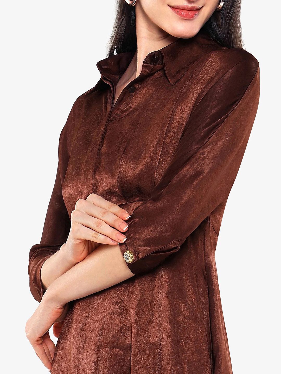 RAREISM Shirt Collar A-Line Midi Dress