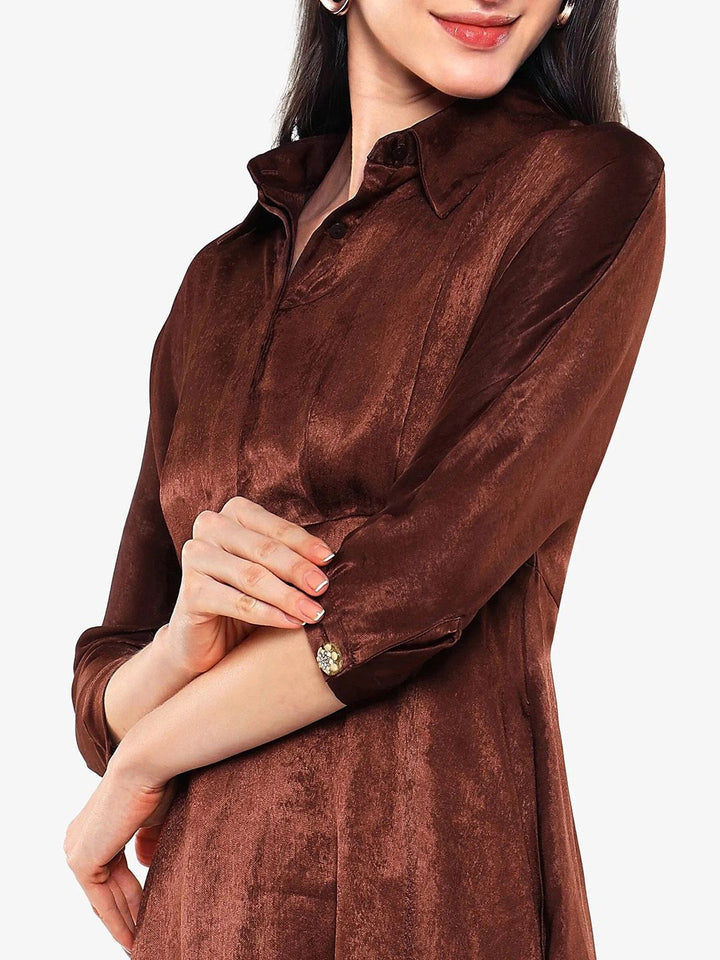 RAREISM Shirt Collar A-Line Midi Dress