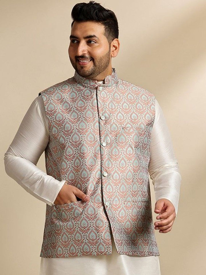 SOJANYA PLUS Woven Design Jacquard Silk Nehru Jacket