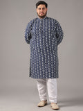 SOJANYA PLUS Plus Size Men Floral Embroidered Band Collar Straight Kurta And Pyjamas