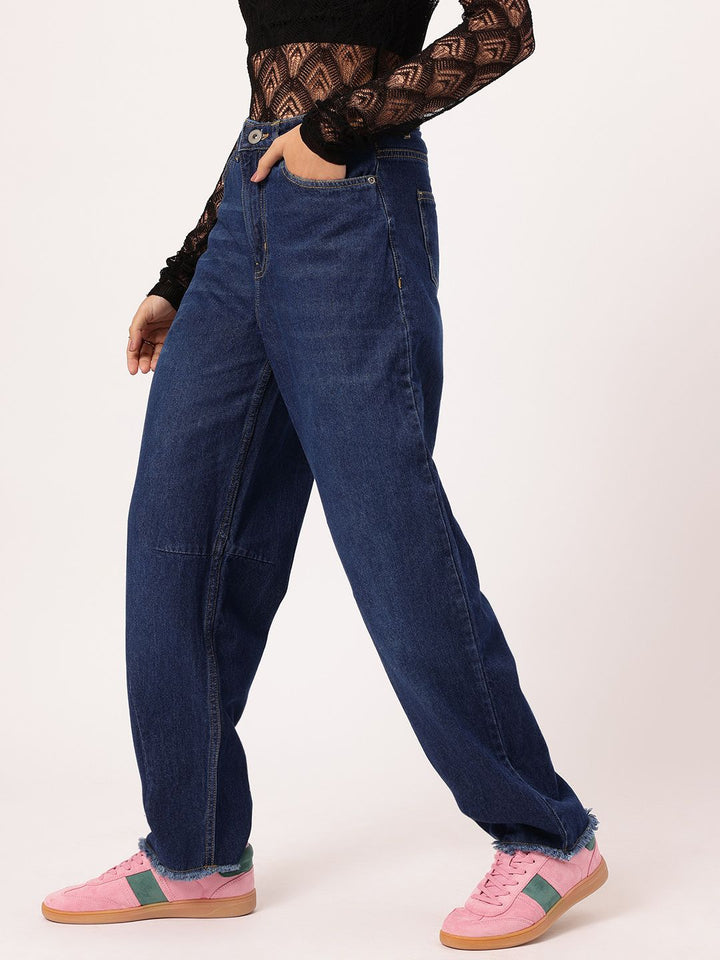 DressBerry Women Raw Hem Relaxed Jeans