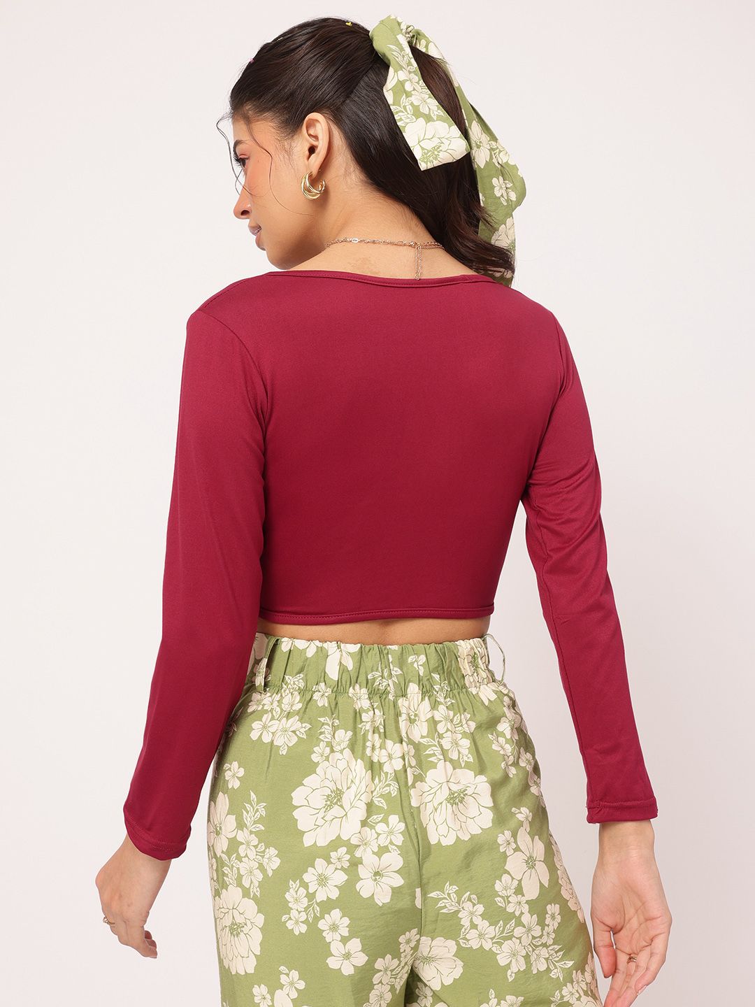DressBerry Gypsy Spirit Plunge Neckline Tie-Up Crop Top