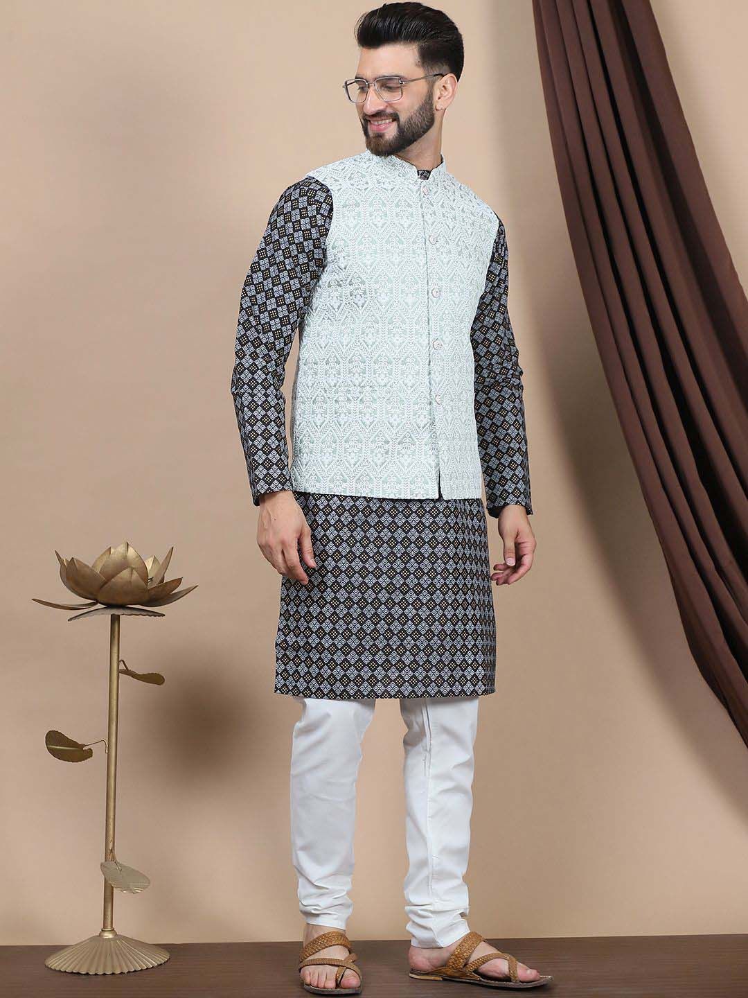 Anouk Black Floral Printed Straight Kurta with Churidar