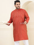 SOJANYA Plus Geometric Woven Design Mandarin Collar Long Sleeve Cotton Silk Straight Kurta