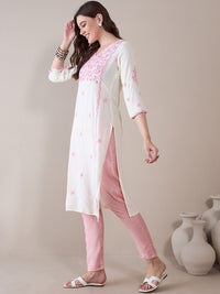 Anouk Floral Embroidered Thread Work Regular Straight Kurta